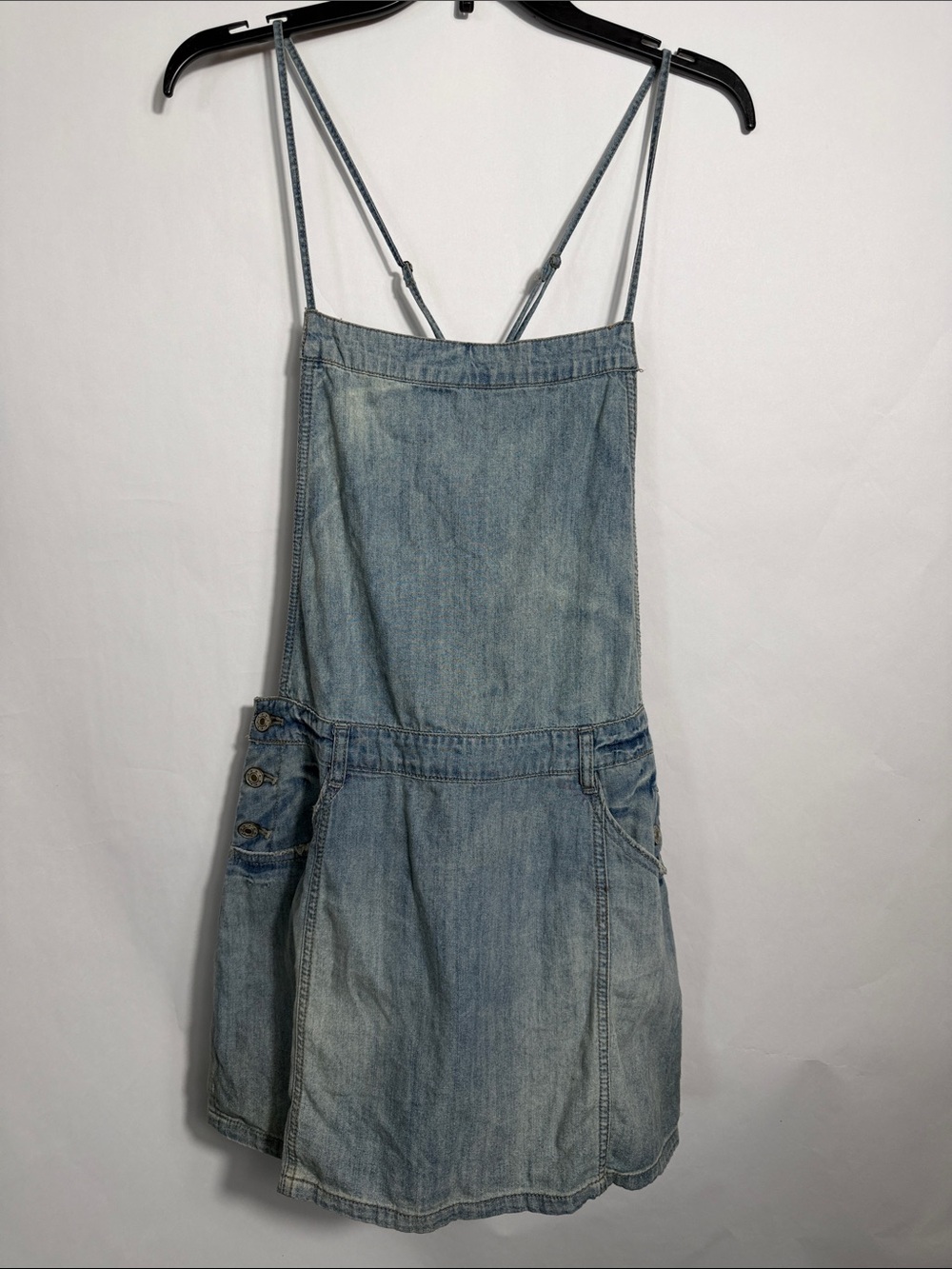 Free People Light Wash Denim Spaghetti Strap Mini Dress Boho Y2K Vintage 10
